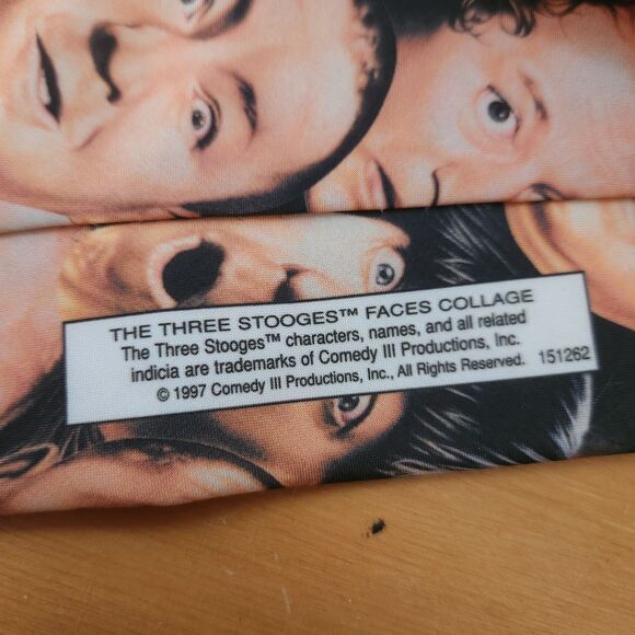 Wally Wear Vintage 90s Three Stooges Faces Collage All Over Mens Neck Tie 1997 - Picture 5 of 7
